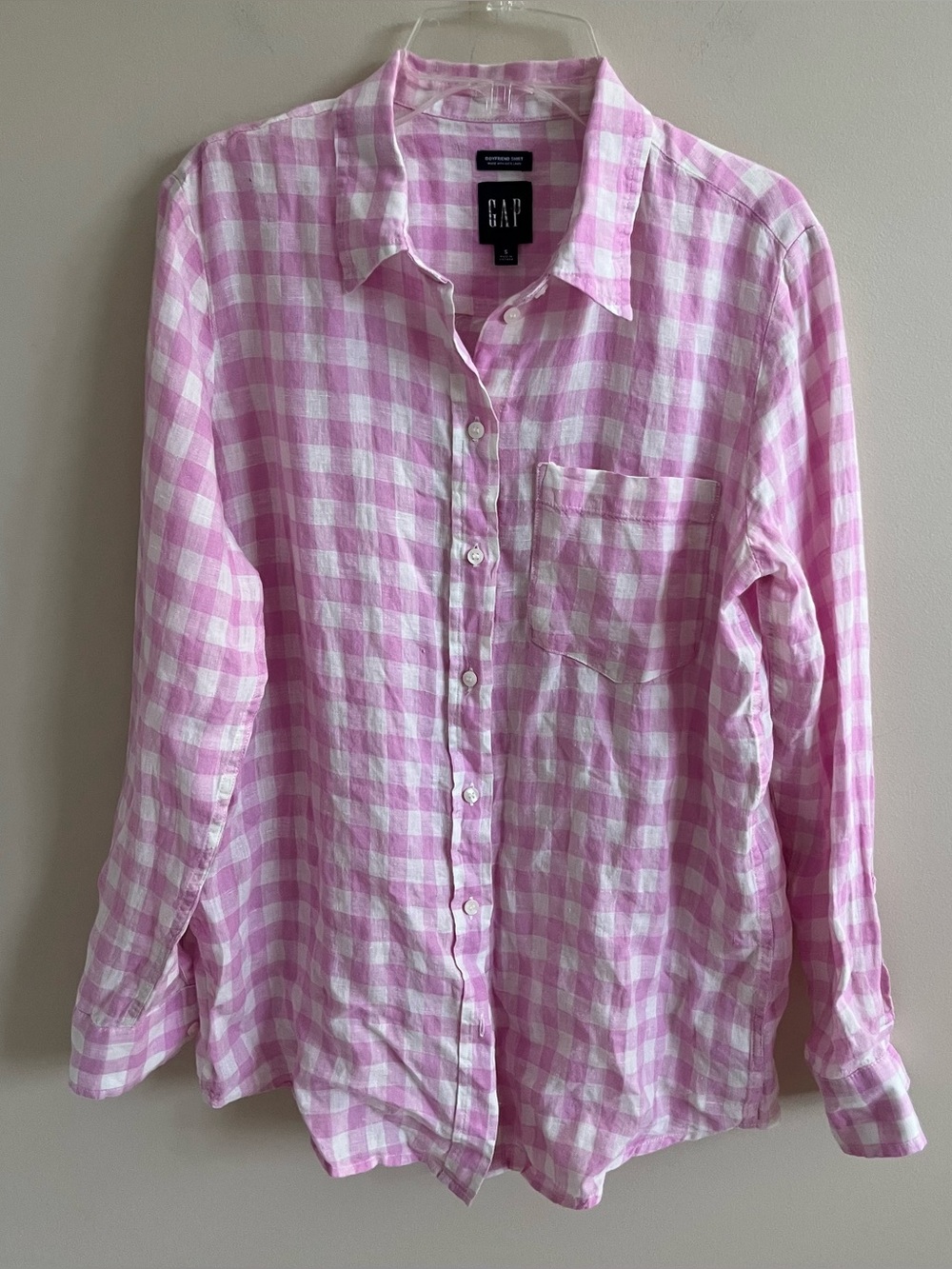 NWOT-GAP Pink/White Linen Boyfriend Fit Shirt, Small